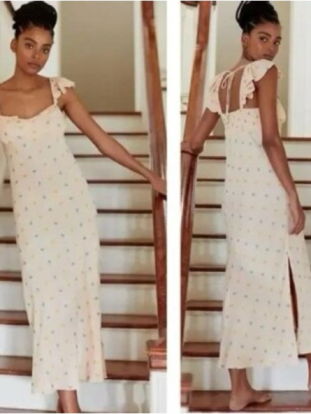NWT Anthropologie peach flutter sleeve maxi dress flowers floral print